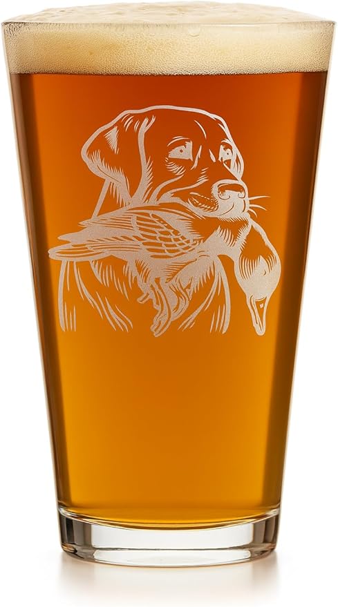 Hat Shark Duck Hunting Gear Decor Beer Glass - Mallard Duck Black Lab Hunting Gift - Laser Engraved 16 oz Pint Drinking Glass Dog Cool Hunters Gift for Men and Women Who Love Water Dogs