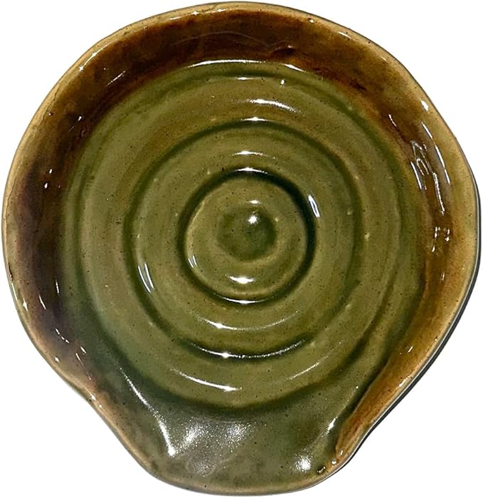 Spoon Rest for Stove Top, Ceramic Spoon Holder for Kitchen Counter, 5 Inches Coffee Spoon Holder Utensil Rest for Cooking, Green Gifts for Women Mom