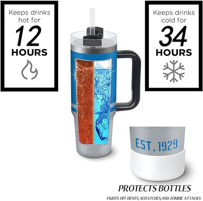 Detroit 30 oz Tumbler with Handle and Straw,Car cup,Coffee Mug,100% Leakproof Insulated Tumbler with Lid and Straw,Made of Stainless Steel,Cup Holder Friendly Base,Classic Collection Gifts for Fans