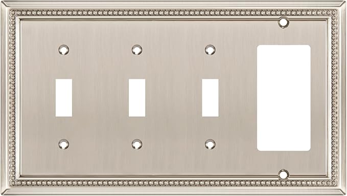 Henne Bery Sunken Pearls Heavy Duty Decorative Wall Plate Switch Plate Outlet Cover (Triple Toggle/Single Decorator, Satin Nickel)
