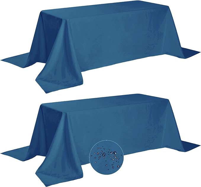 Fokitut 2 Pack Waterproof Rectangle Tablecloth, 90x132 Inch,Stain Resistant and Wrinkle Polyester Table Cloth, Fabric Table Cover for Kitchen Dining, Wedding, Party, Holiday Dinner-Mediterranean Blue