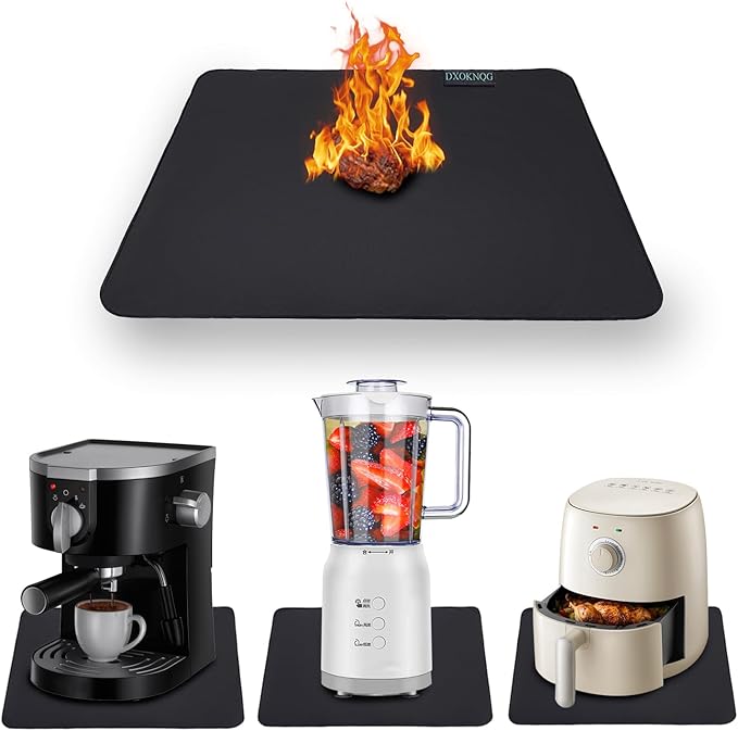 Heat Resistant Appliance Mat, Black, Non-Slip Kitchen Counter Protector, Large Size for Coffee Maker, Blender, Air Fryer (1, 15 * 18)