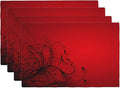 Red Black Abstract Flower Placemats Set of 4 Retro Floral Linen Washable Placemat Kitchen Dining Heat-Resistant Modern Rustic Place Mats Desktop Decor Table Mats 12x18 Inch