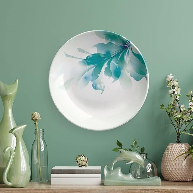Ceramic Display Plate, Abstract Decor Ceramic Hanging Decorative Plate, Big Single Beautiful Blue Ombre Flowers, 7 Inch, Living Room Kitchen Decoration Household, White Light Blue and Blue