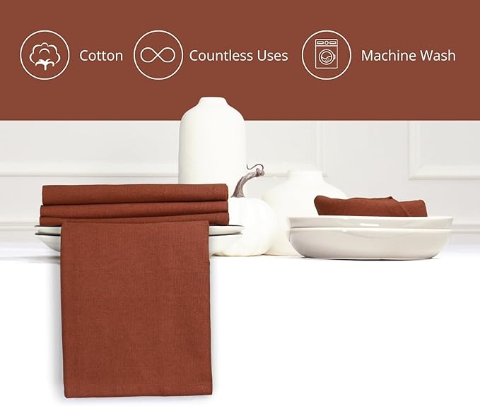 PurpleEssences Rust Set of 12 Cloth Dinner Napkins 100% Cotton 18x18 Inch - Soft Durable Washable - Ideal for Farmhouse Party Fall Thanksgiving - Perfect Everyday Use Table Linen - Rust