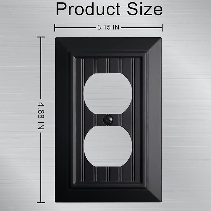 Beadboard Outlet Covers Wall Plates, Bamboo Fiber Light Switch Covers, Natural Material Electric Receptacle Decorative Switch Plate Outlet Cover Matte Black (1 Gang Duplex 4 Pack)