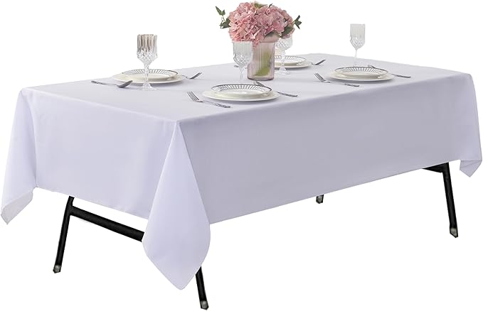 2-Pack 60x60 inch White Table Cloths, Solid Stain and Wrinkle Resistant Tablecloth, Premium Plain Weave Polyester Fabric Rectangle Table Linen Covers for Hotel, Banquet