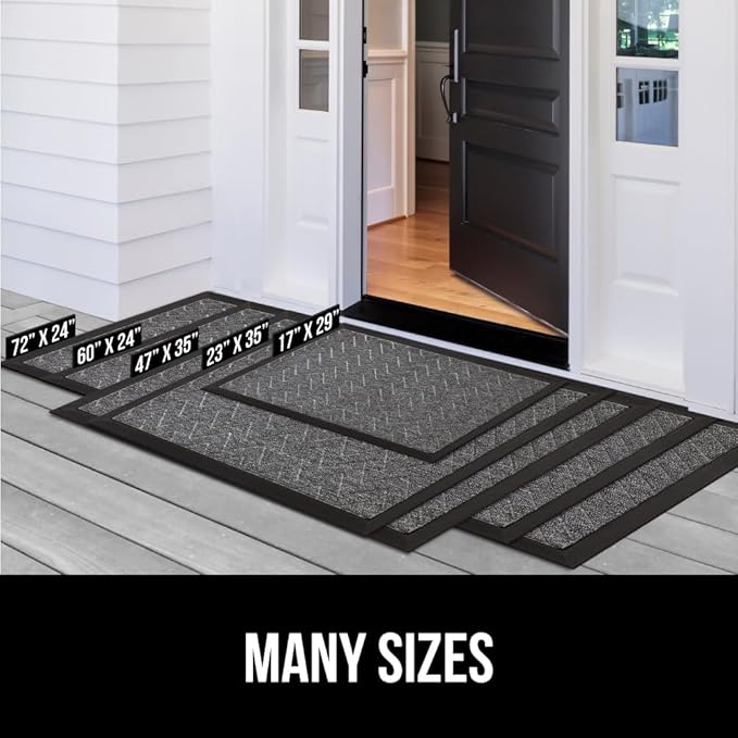 GORILLA GRIP 100% Waterproof All-Season WeatherMax Doormat 35x23, US Designed Natural Rubber, Stain and Fade Resistant, Low Profile Indoor Outdoor Door Mats, Easy Clean Patio Mat, Slate Geometric