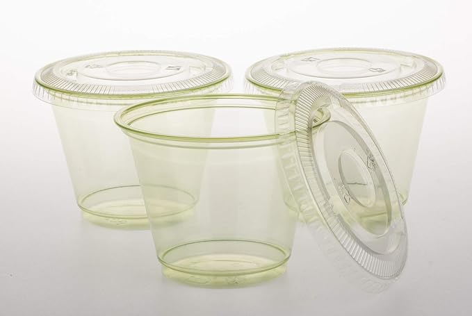 Golden Apple, 9oz-50sets Green Plastic Cups with Clear Flat no Hole lids…
