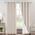 PrinceDeco Linen 100% Blackout Curtains for Bedroom/Living Room Natural Colored Drapes Extra Long Curtains 90 Inch Long for Thermal Insulated Window Curtain Panels Linen Look Fabric with White Liner