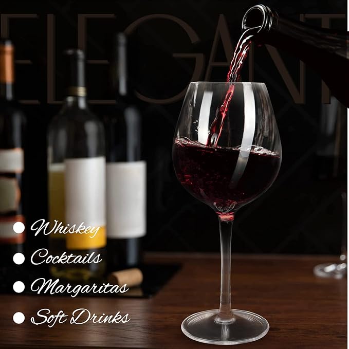 Plastic Wine Glasses Set of 6(15oz) |Unbreakable Wine Glasses with Stem|100% Tritan & BPA Free |Dishwasher Safe| Awesome For Pool, Beach, Travel, Pool, Camping, Beach, Picnic, Everyday Use.