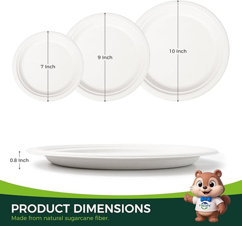 100% Compostable Paper Plates - 10 Inch, Bulk 300 Count - Disposable, Heavy Duty, Biodegradable Plates Made of Bagasse - Eco-Friendly, Large Size (White)