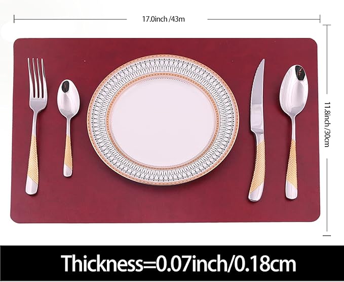 Faux Leather Eco-Friendly Kitchen Placemats with Rounded Corners Set of 4,Washable&Wipeable Place Mats,Waterproof&Stain Resistant Table Mats,Heat-Resistant,Non-Slip(Red,4)