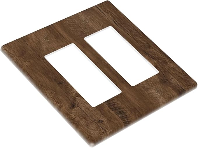 Outlet Covers Brown Rustic Wood Grain Farmhouse 2 Gang Light Switch Cover Double Rocker Wall Plate Decorative GFCI Receptacle Electrical Switchplate for Cabin Bedroom Decor（2 Pack）