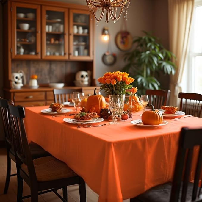 sancua Square Tablecloth - 70 x 70 Inch - Stain and Wrinkle Resistant Washable Polyester Table Cloth, Decorative Fabric Table Cover for Dining Tables, Buffet Parties and Camping, Orange