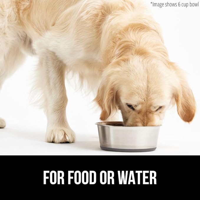 GORILLA GRIP Dog Bowls, Holds 2 Cups Each (16 fl oz), Heavy Duty Stainless Steel Food and Water Bowl for Feeding Dogs and Cats, Dishwasher Safe, Rust Resistant, BPA Free Rubber Base, Set of 2 Gray