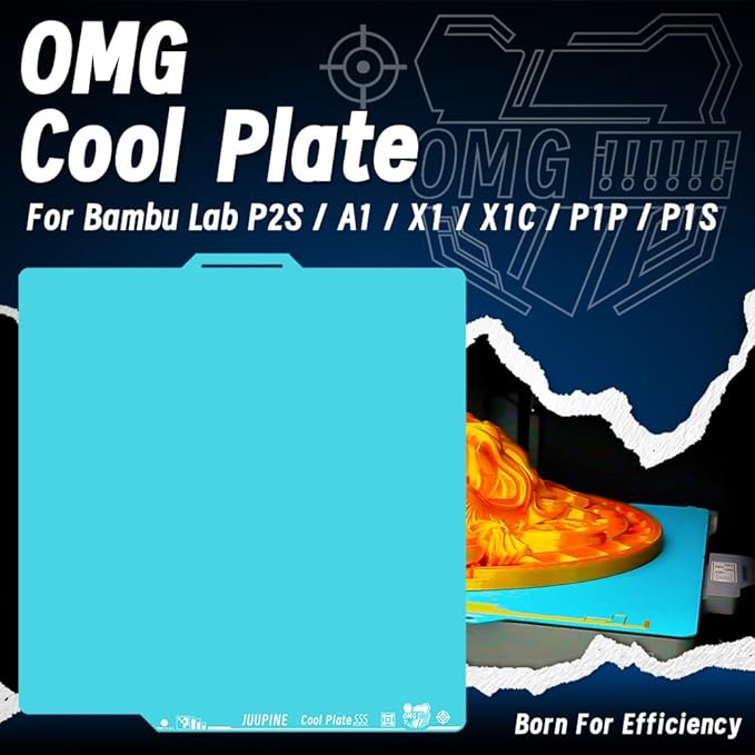 2.0 Upgraded OMG Cool Plate for Bambu Lab P2S/P1S/P1P/A1/X1/X1C, 257x257mm Thicker Magnetic Bamboo Build Plate with Supertack Smooth Surface, Low-temperature 3D Printer Bed Plate for PLA PETG Printing