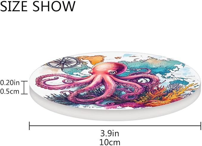 Coasters for Drinks Coaster Drink Set Decorative Coffee Table Desk Cup Mat Spring Cute Cork Bar Backing Round Home Decor Octopus and Compass34