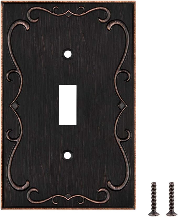 French Cabriole Decorative Wall Plate Switch Plate Outlet Cover (Single Toggle, 2 Pack, Aged Bronze)