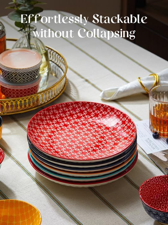 DOWAN 8.5" Salad Plates Set of 6, Ceramic Dessert Plate for Appetizer, Sushi, Microwave, Oven & Dishwasher Safe, Colorful Design Perfect for Party, Wedding, Birthday, Mothers Day Gifts