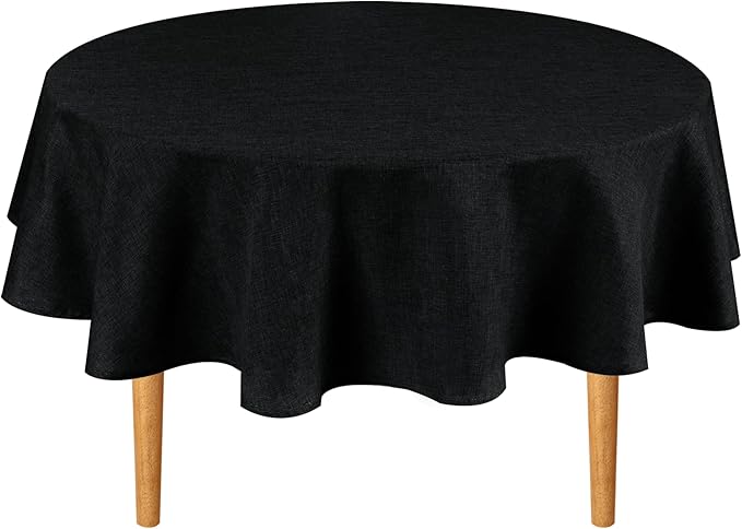 Hiasan Round Linen Tablecloth 90 Inch - Wrinkle and Stain Resistant Washable Polyester Fabric Table Cloth for Dining Room Kitchen Party, Black