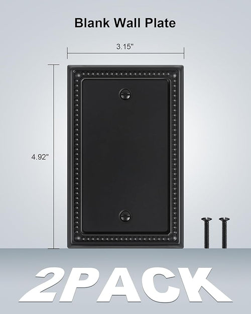 2-Pack Blank Outlet Cover Wall Plate, Metal Switch Plates Outlet Covers, Black Pearls Beaded Decorative Wall Plates for Electrical Outlets