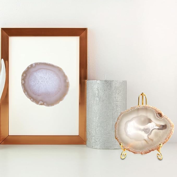 Natural Agate Slices Bulk Crystal Geode Coasters Set of 4 - Unique 4-5 Inch Cute Stone Drink Coasters with Rubber Bumpers - Natural Slices Geode for Home Decor, Coffee Table, Bar Accessories