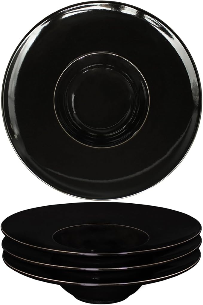 Ceramics Rimmed Soup Bowls 5.1 oz, Black 8.5 inch Exquisite small soup plate Set of 4, Pasta plates With Rim is the best choice for hotels, kitchens, fine restaurants and gourmets
