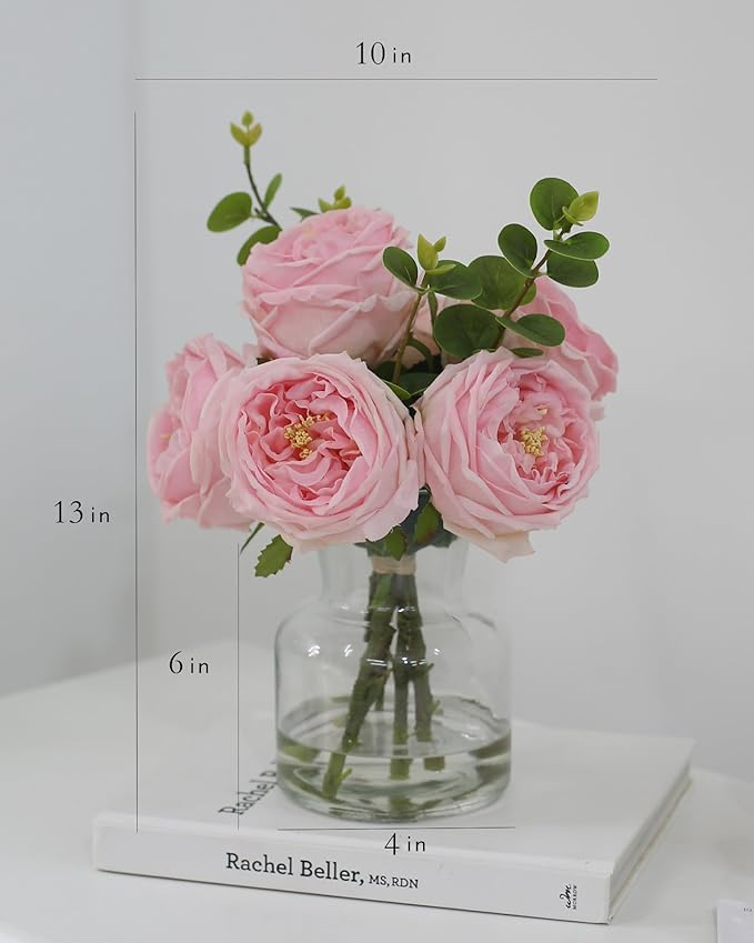 Artificial Flowers with Pink Roses in Vase, Lifelike Fake Flowers in Vase, Faux Flower Arrangements for Dining Table Centerpiece Decor, Table Centerpieces for Dining Room