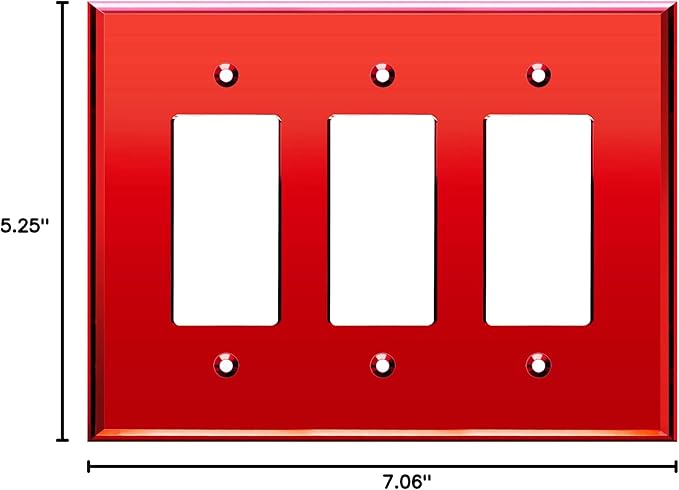 LIDER Reflective Acrylic Decorator Wall Plate, Mirrored Light Switch Plate, Plexiglass Outlet Cover, Acrylic Glass, Oversized 3-Gang 5.25" x 7.06", LWP-33O-ARD, Red