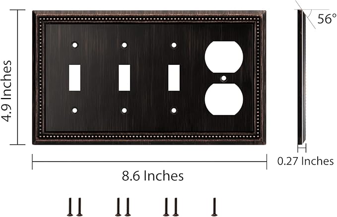 Henne Bery Sunken Pearls Heavy Duty Decorative Wall Plate Switch Plate Outlet Cover (Triple Toggle/Single Duplex, Aged Bronze)