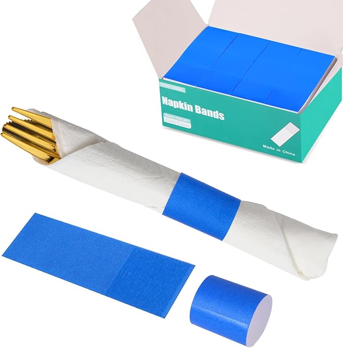 2000Pcs Blue Self-Adhesive Napkin Bands Disposable Paper Napkin Rings for Wedding Party Restaurant Decor