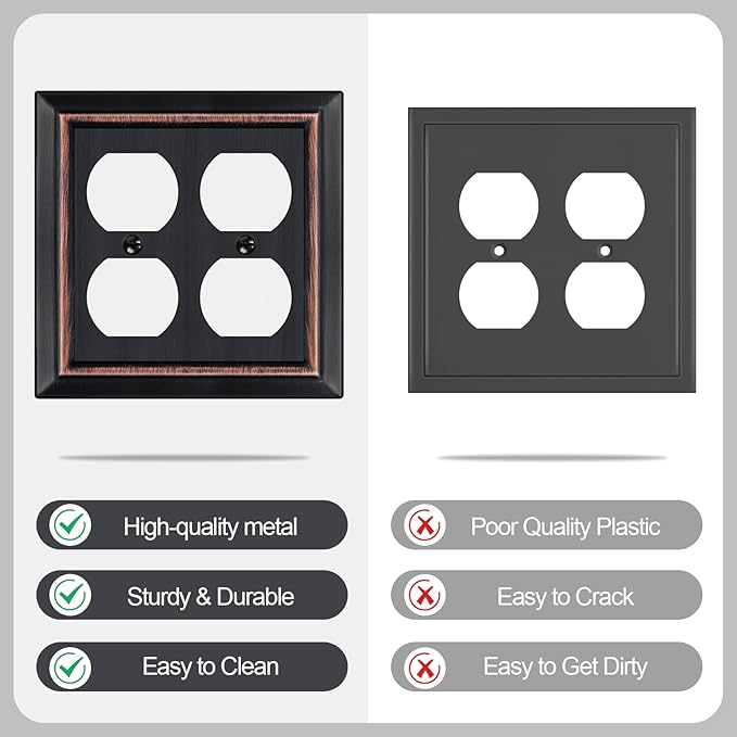 Metal Wall Plate for Electrical Outlets, Decorative Aged Bronze Switch Plates Outlet Cover, Light Switch Cover Plate, 2-Gang Wall Plates (Double Duplex Outlet, 2 Pack)