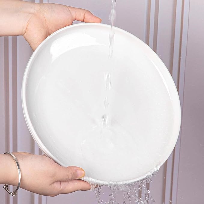 White Dinner Plates Set of 6, 10 Inch Ceramic Ribbed Texture Salad Plates, Kitchen Serving Dishes for Pizza, Steak, Microwave & Dishwasher Safe, Scratch Resistant