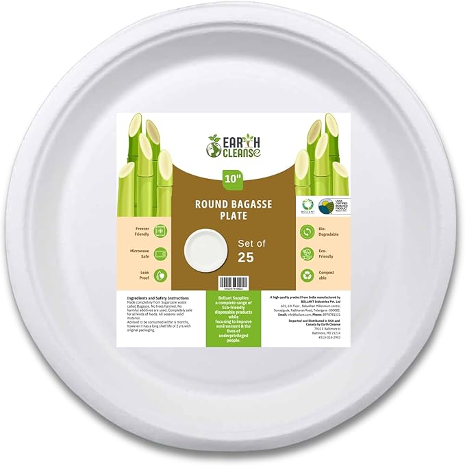 Bagasse 10-Inch Round Plates, Pack of 25