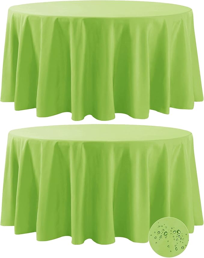Fokitut 2 Pack Waterproof Round Tablecloth, 108 Inch, Stain Resistant and Wrinkle Polyester Table Cloth, Fabric Table Cover for Kitchen Dining, Wedding, Party, Holiday Dinner-Apple Green