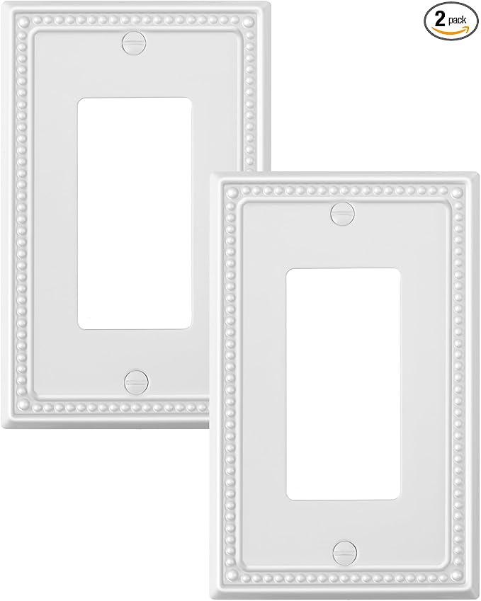 2-Pack Decorator Outlet Cover Plate, Decorative Switch Plates and Outlet Covers, Pure White Metal Wall Plates for Electrical Outlets, Receptacle, GFCI Outlet, Dimmer Switch