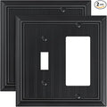 2-Pack Classic Beadboard Combo Toggle/Decorator Light Switch Cover Plate, Matte Black Decorative Electrical Outlet Covers, Durable Natural Bamboo Fiber Switch Plates and Outlet Covers