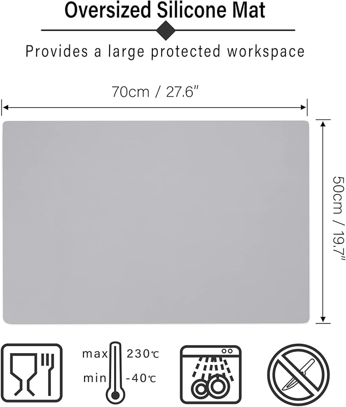 Gartful Silicone Craft Sheet - Large Nonstick Nonskid Mat, Countertop Protector, Table Placemat, Resin Casting Molds Mat, 27.6" x 19.7", Light Gray
