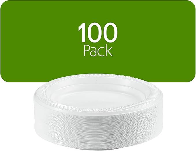 PLASTICPRO 100 PCS White Plastic Round 6 Inch Plates - Premium Quality Light Weight Disposable Dishes for Parties & Weddings