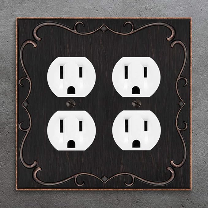 Henne Bery French Cabriole Decorative Wall Plate Switch Plate Outlet Cover (Double Duplex, Aged Bronze)