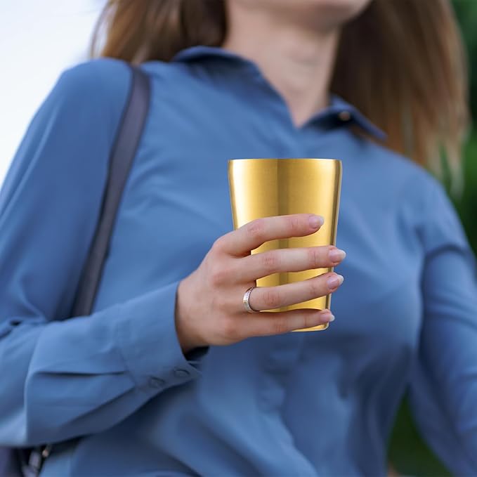 12 Pack 12 oz Stainless Steel Insulated Cup, Double Wall Vacuum Small Metal Cup, Reusable Camping Cups Unbreakable Indoor Outdoor for Party, Home, Office, BBQ, Gold