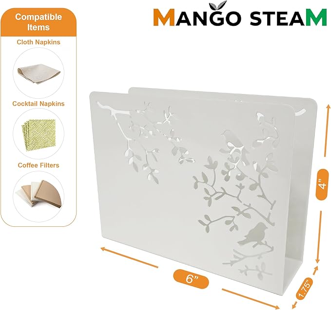 Mango Steam Tabletop Napkin/Tissue & Letter Holder for Home, Kitchen, Restaurants (Songbird, White)