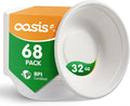 𝟯𝟮 𝗼𝘇, 𝟲𝟴-𝗣𝗮𝗰𝗸 Compostable Paper Bowls, Heavy-Duty Biodegradable Disposable Bowls Made from Bagasse, Eco-Friendly, Microwave & Freezer Safe (White)