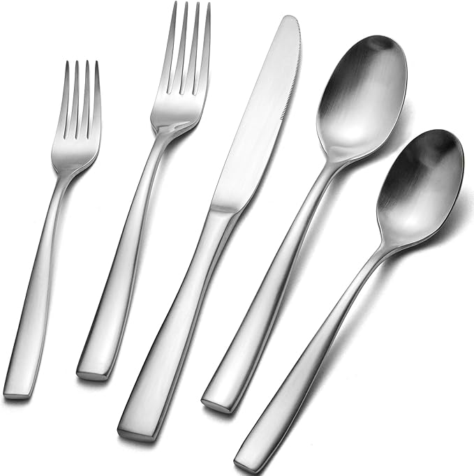 KINGSTONE 40-Piece Silverware Set for 8, Matte Stainless Steel Flatware Set with Forks, Knives, Spoons, Dishwasher Safe, Rust Resistant Cutlery for Home & Wedding