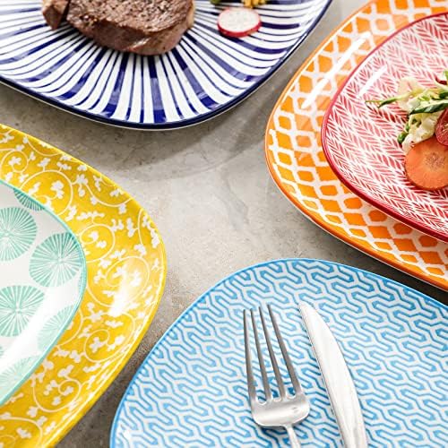 Selamica Porcelain Square Dessert Salad Pasta Steak Plates 10 inches ceramic plates set of 6 microwave/dishwasher/oven safe, Assorted Colors - Image 6