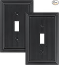 2-Pack Classic Beadboard Single Toggle Light Switch Cover Plate, Durable Natural Bamboo Fiber Decorative Switch Plate Covers, Matte Black 1 Gang Wall Plate