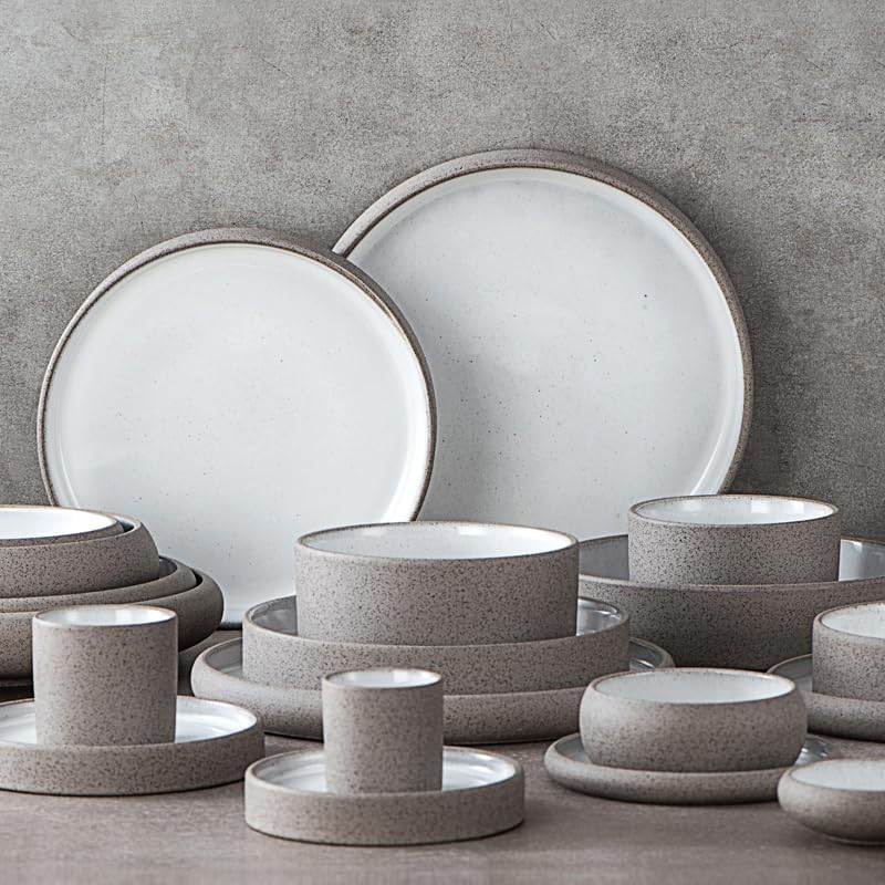 Uaral Ceramic Salad Plate Set,Small Dinner Plates and Bowls,Side Dishes with Texture Grey Finish Underside, Set of 4,5.5inch,14oz(Color Clay Grey and White) - Image 6