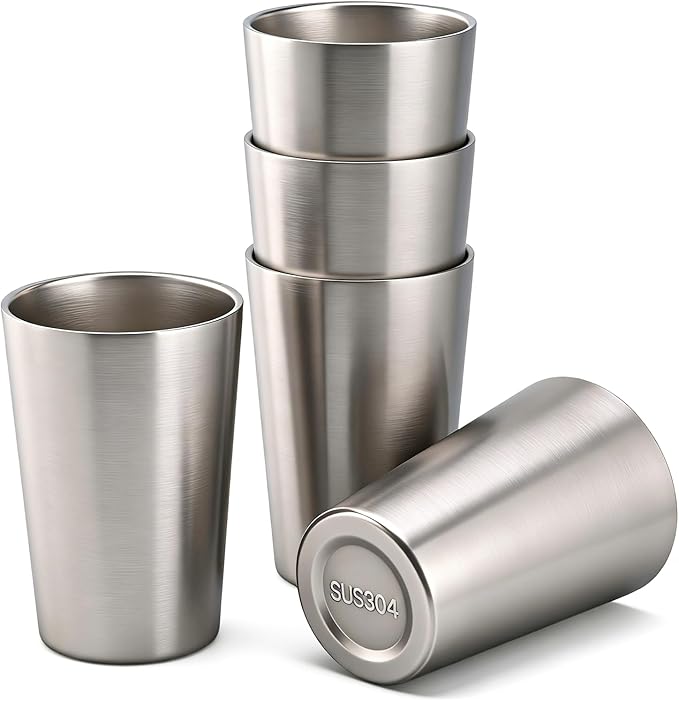 5 Pcs 12 oz Small Metal Cup, Double Wall Vacuum Stainless Steel Insulated Cup, Reusable Camping Cups Unbreakable Indoor Outdoor for Party, Home, Office, BBQ, Silver