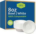 8oz Compostable Paper Bowls, Heavy-Duty Eco-Friendly Bagasse Bowl, Biodegradable & Heat-Resistant for Hot & Cold Foods, Soups, Dessert, Salads, Ice Cream, Pasta, Snacks, 1000 Pack